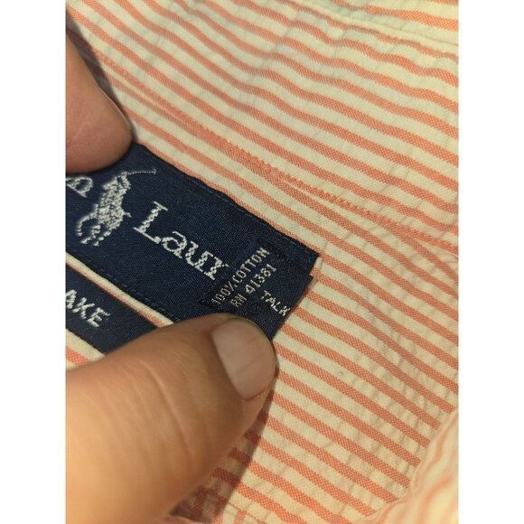 Ralph Lauren Blake Orange Striped Button-Down Seersucker Shirt Mens Large - Picture 6 of 8